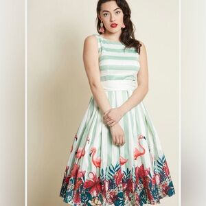 Collectif x ModCloth Vanessa Flamingo Swing Dress, 17” P2P, Size S | 1817